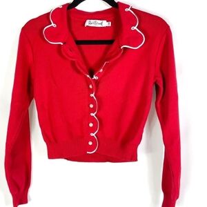 Rachel Antonoff Red Cupcake Cardigan with White Trim